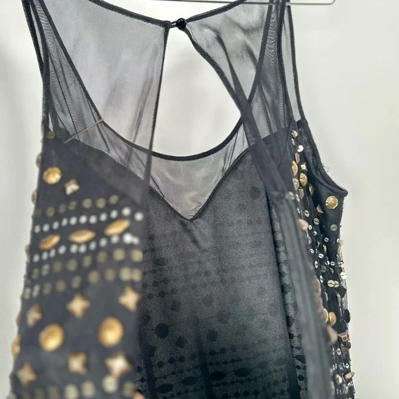 🅽🅴🆆 Badgley Mischka black mesh silver & gold sequin & beads dress, size 10 - Picture 15 of 17